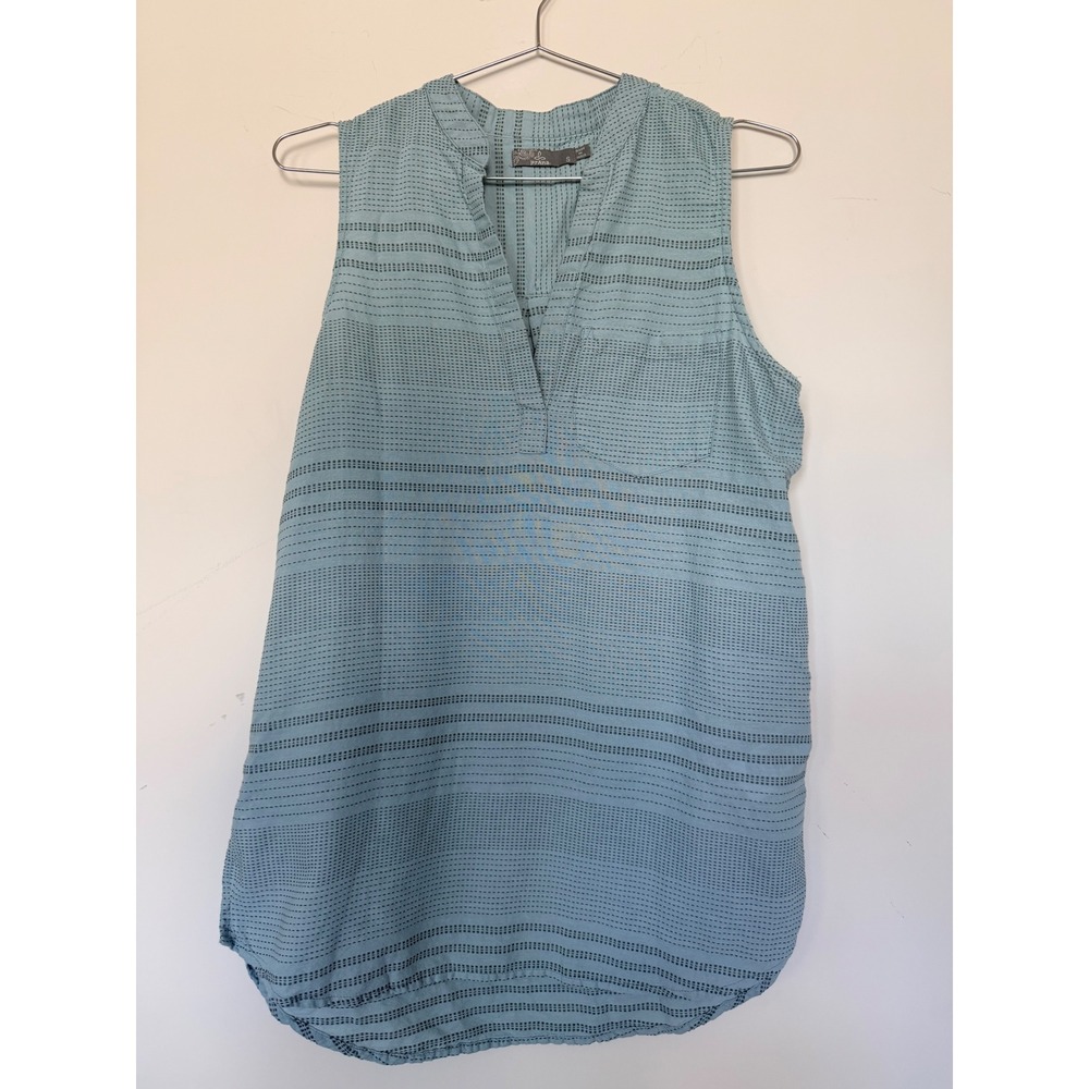 Prana Women Sleeveless Organic Cotton Tunic Top Blue Grey Dash Stripe Small